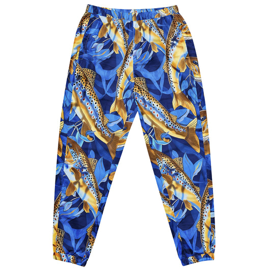 Unisex track pants – Golden Jumping Trout on Blue Flora